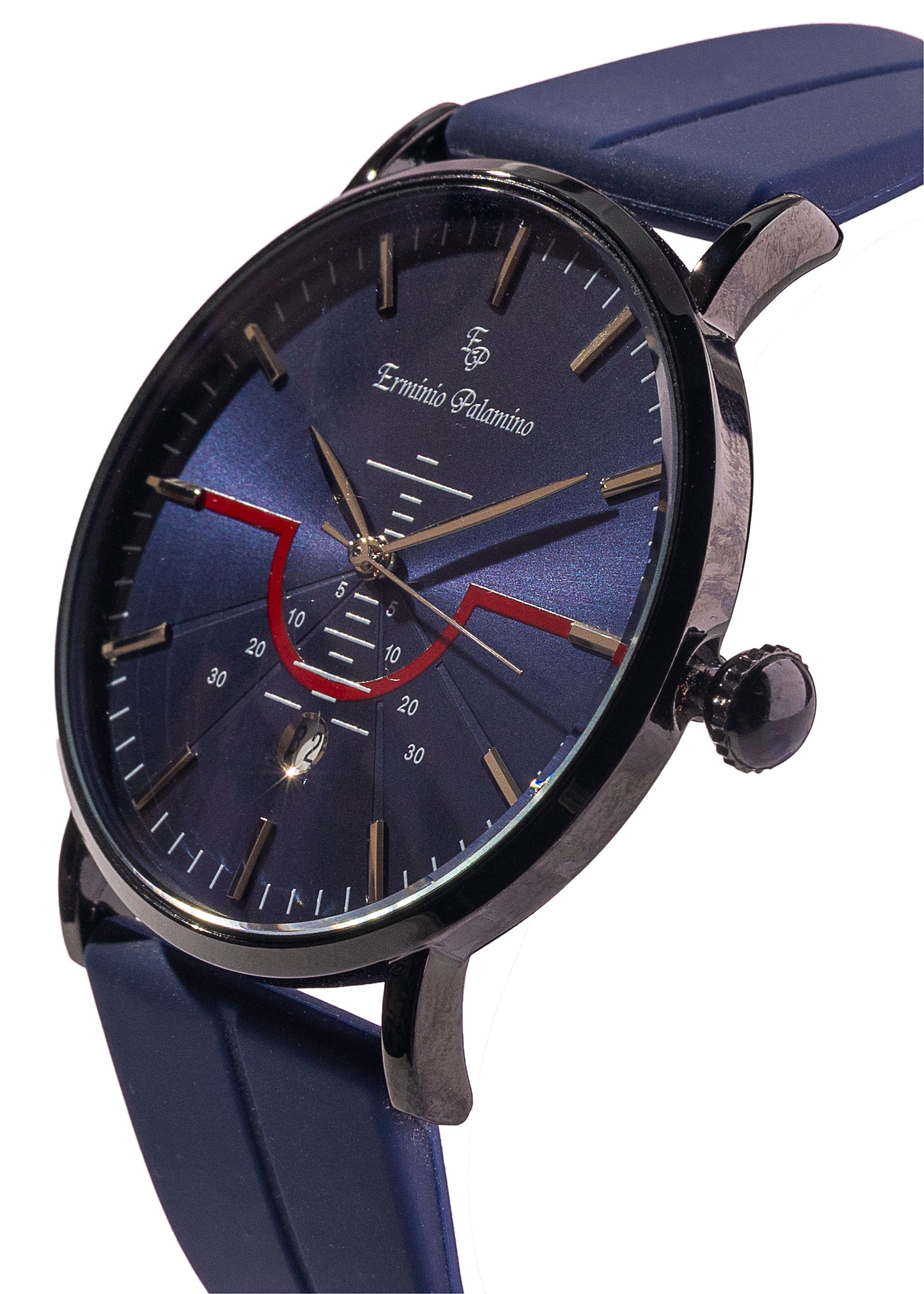 Erminio Palamino Men's Sleek Analog Watch, Modern Dial with Red Accent, Silicone Magnetic Band, Date Display, Water Resistant
