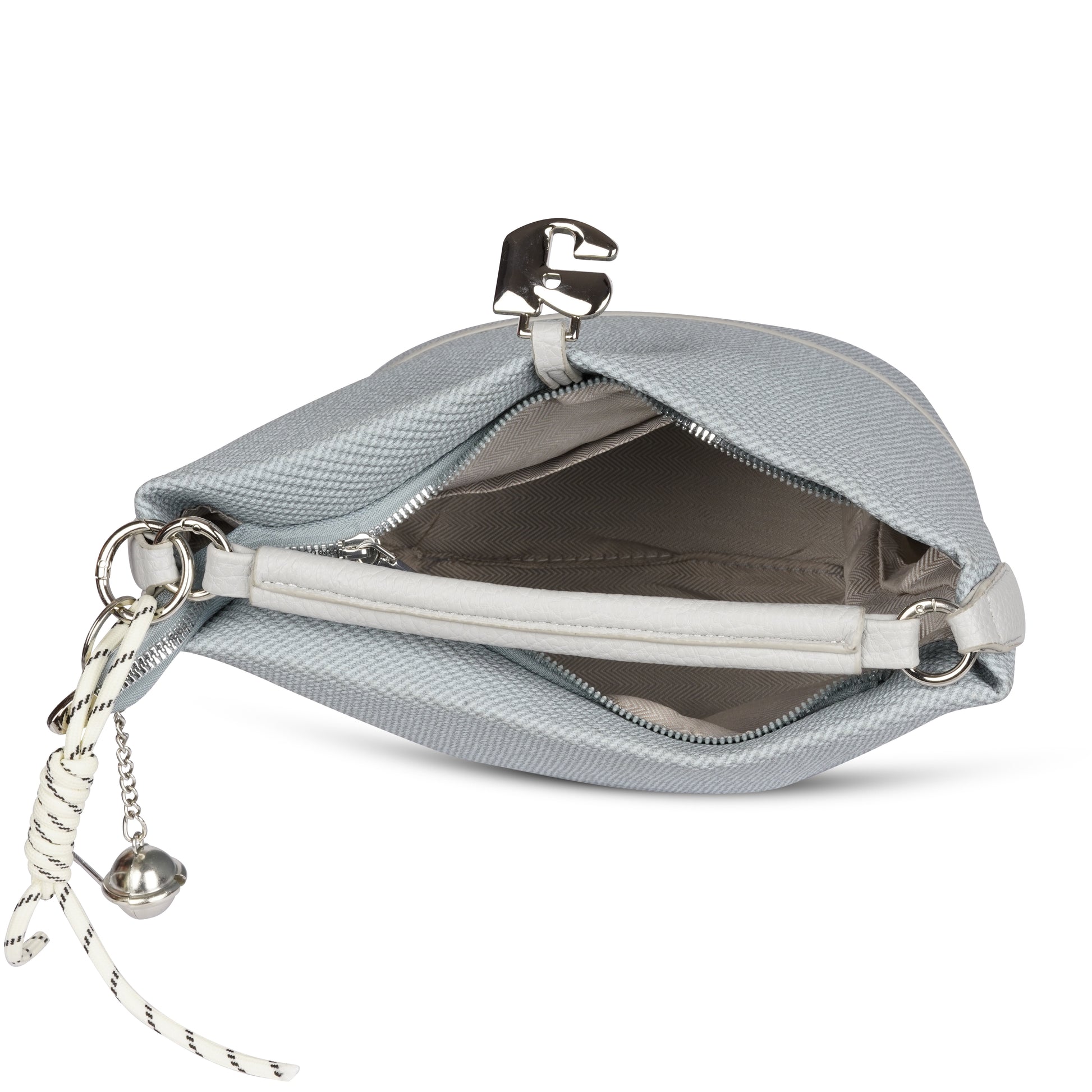 Erminio Palamino Designer Hobo Handbag, Textured Fabric, Silver Hardware with Decorative Charms