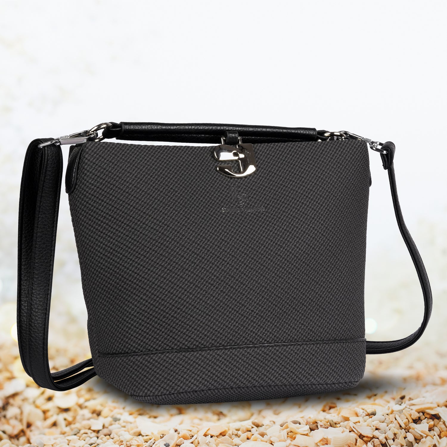 Erminio Palamino Designer Hobo Handbag, Textured Fabric, Silver Hardware with Decorative Charms