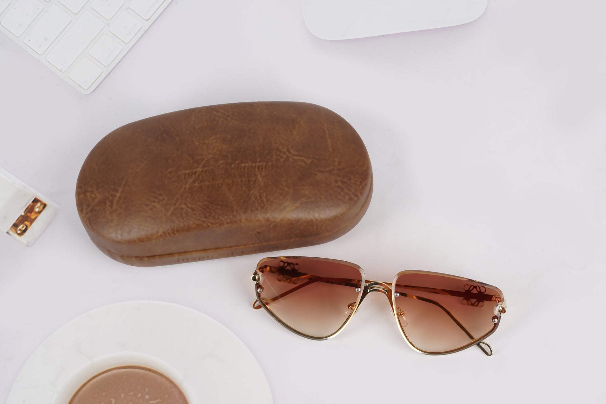 Erminio Palamino "Elite Designer Rimless Sunglasses for Women, Gold Frame with Lenses, Italian Design