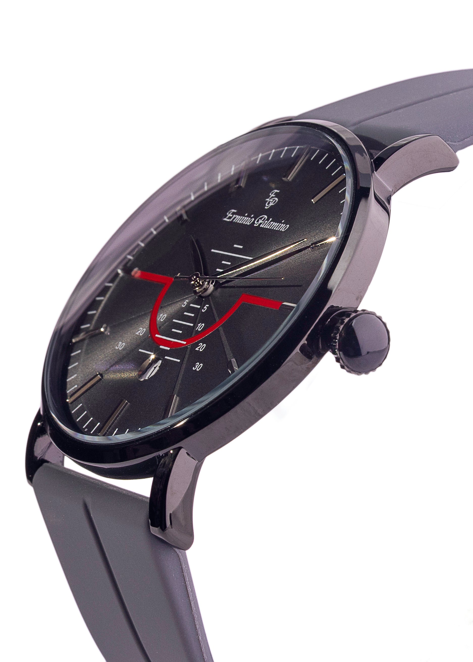 Erminio Palamino Men's Sleek Analog Watch, Modern Dial with Red Accent, Silicone Magnetic Band, Date Display, Water Resistant