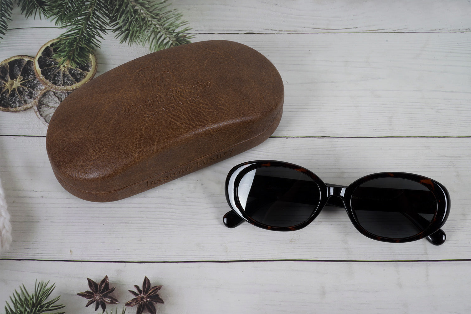Erminio Palamino Oval Tortoiseshell Unisex Sunglasses, Dark Brown Frame with Grey Lenses, Retro Style