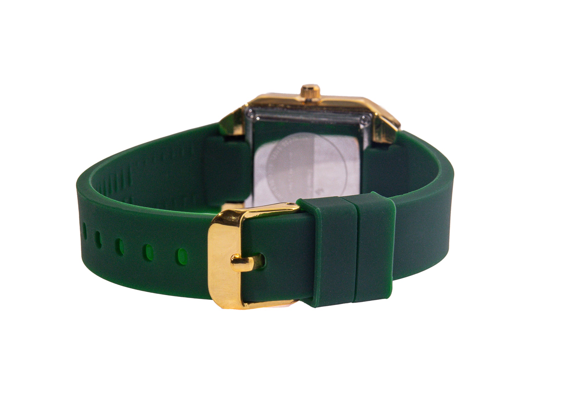 Erminio Palamino Ladies Elegant Square Quartz Watch, Slicone Band, Gold-Tone Case, Crystal Accents, Water Resistant