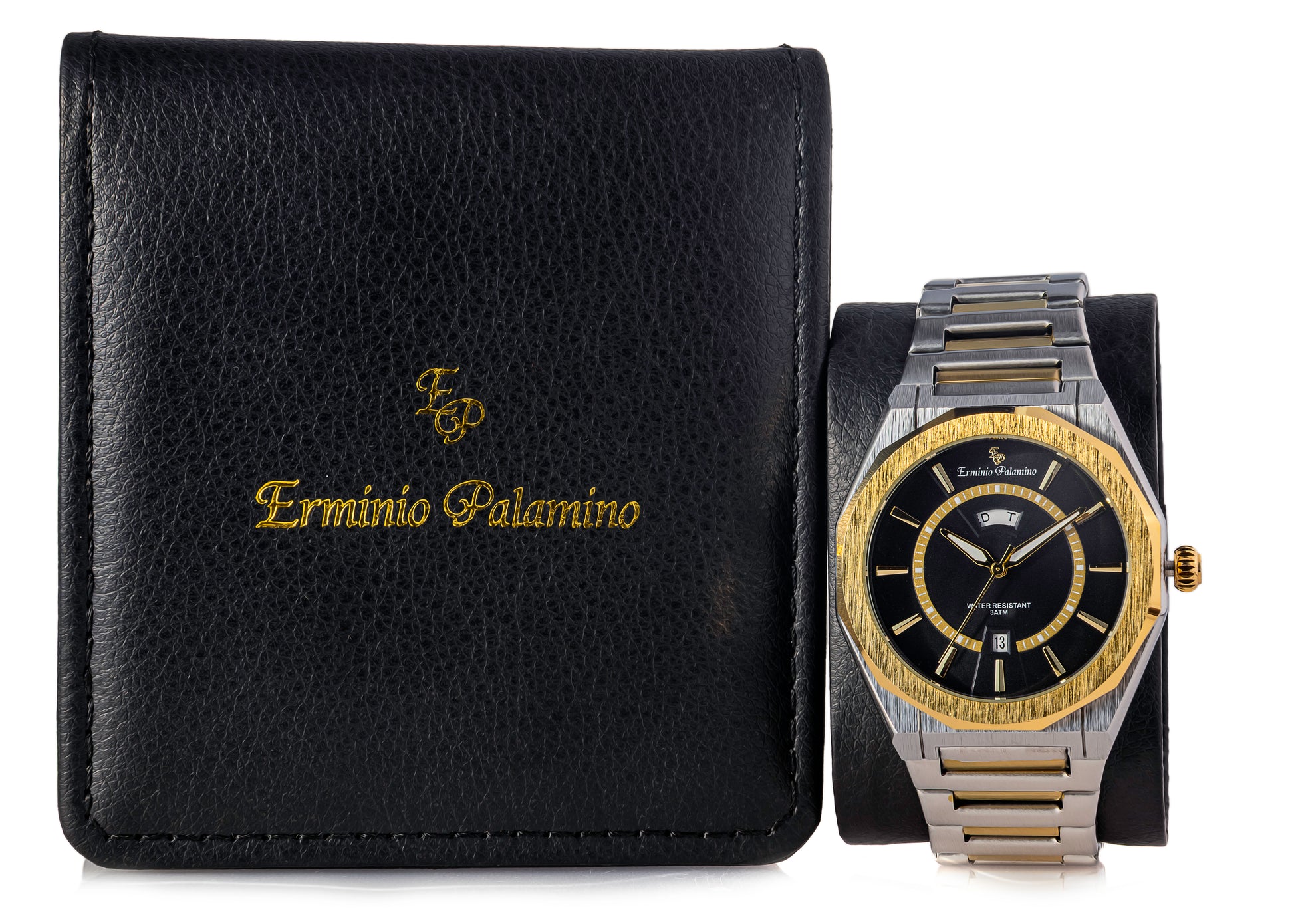 Erminio Palamino Royale Men's Luxury Watch, Two-Tone Gold and Silver, Textured Dial with Date Display, Water Resistant