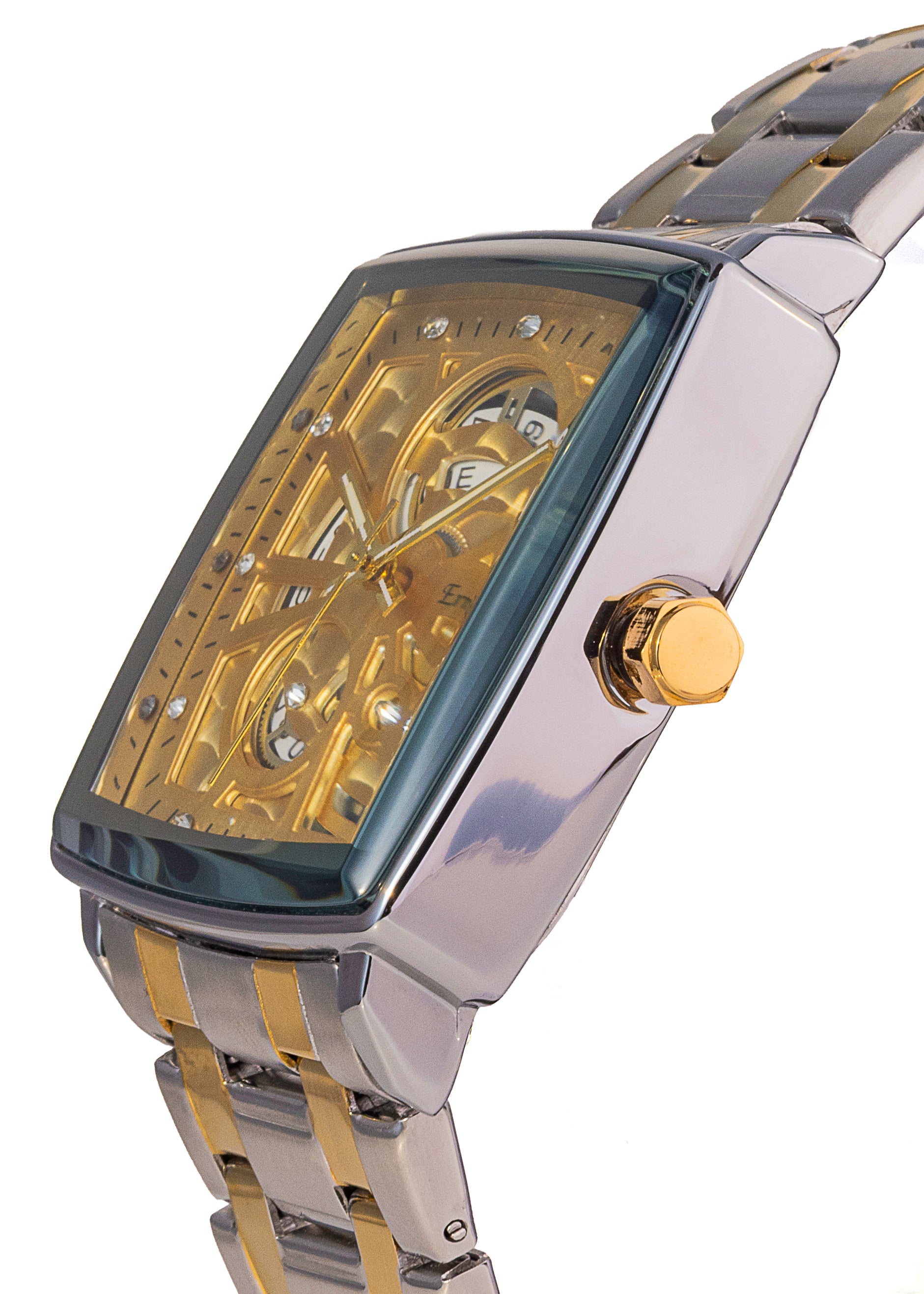 Erminio Palamino Royale - Luxury Skeleton Dial Quartz Square Men's Watch with Day-Date Display Stainless Steel Band, Water Resistant