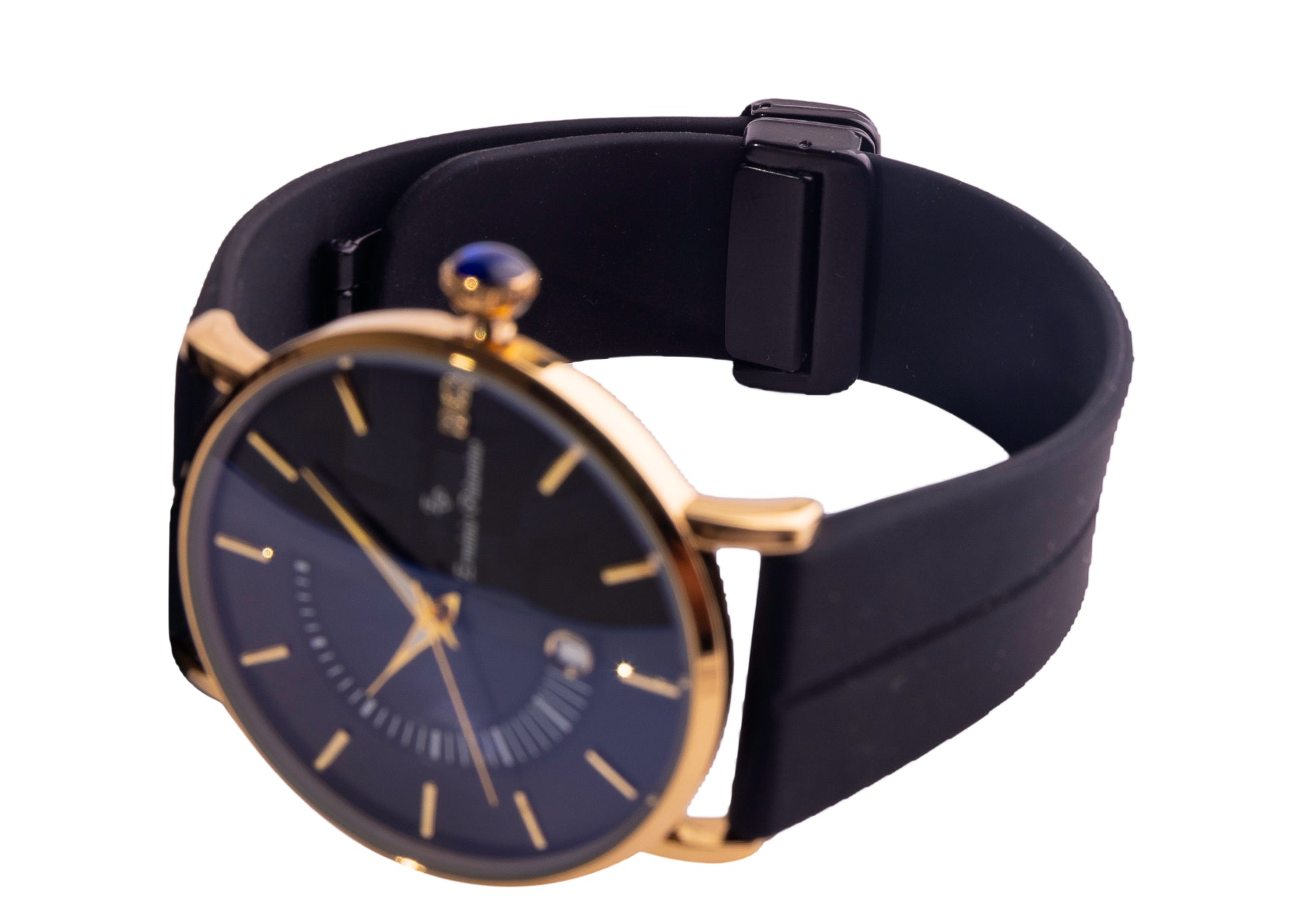 Erminio Palamino Sleek Dial Analog Men's Watch – Gold/Silver-Tone Case, Date Display, Adjustable Silicone Strap, Water Resistant