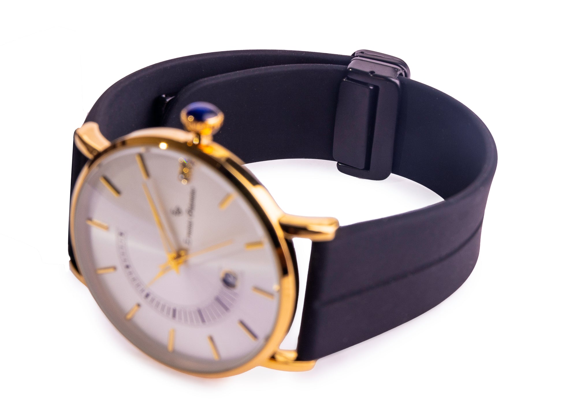 Erminio Palamino Sleek Dial Analog Men's Watch – Gold/Silver-Tone Case, Date Display, Adjustable Silicone Strap, Water Resistant