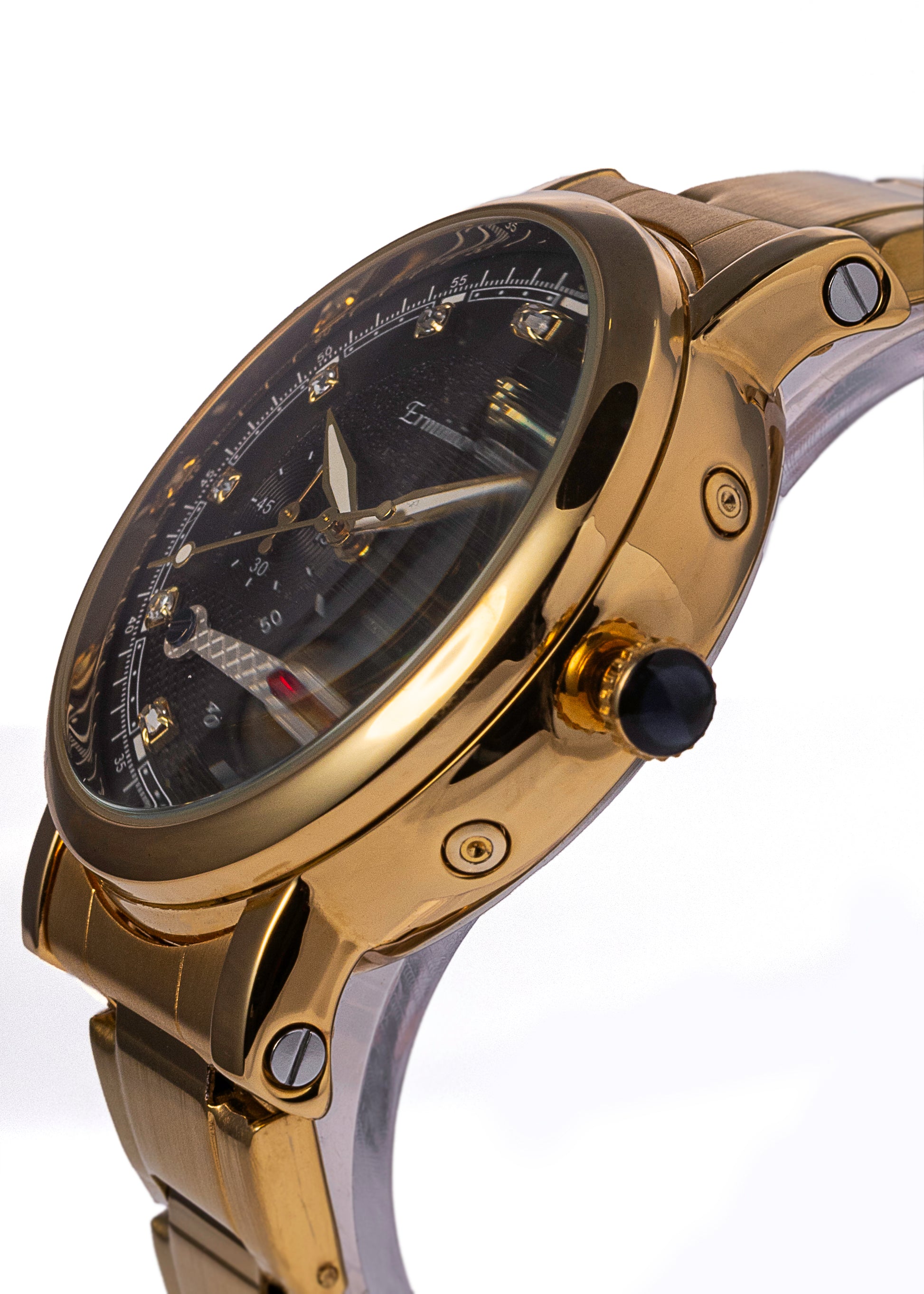 Erminio Palamino Gold-Tone Luxury Watch, Quartz Movement, Dial with Diamond Markers, Stainless Steel Band, Water Resistant