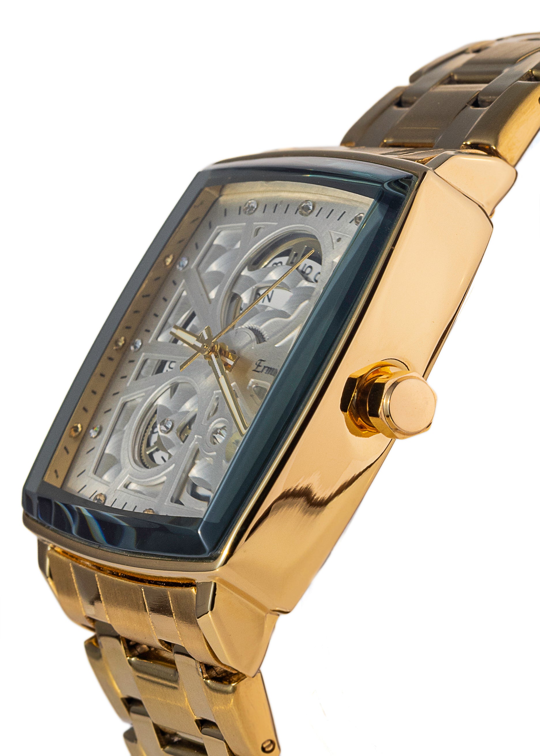Erminio Palamino Royale - Luxury Skeleton Dial Quartz Square Men's Watch with Day-Date Display Stainless Steel Band, Water Resistant
