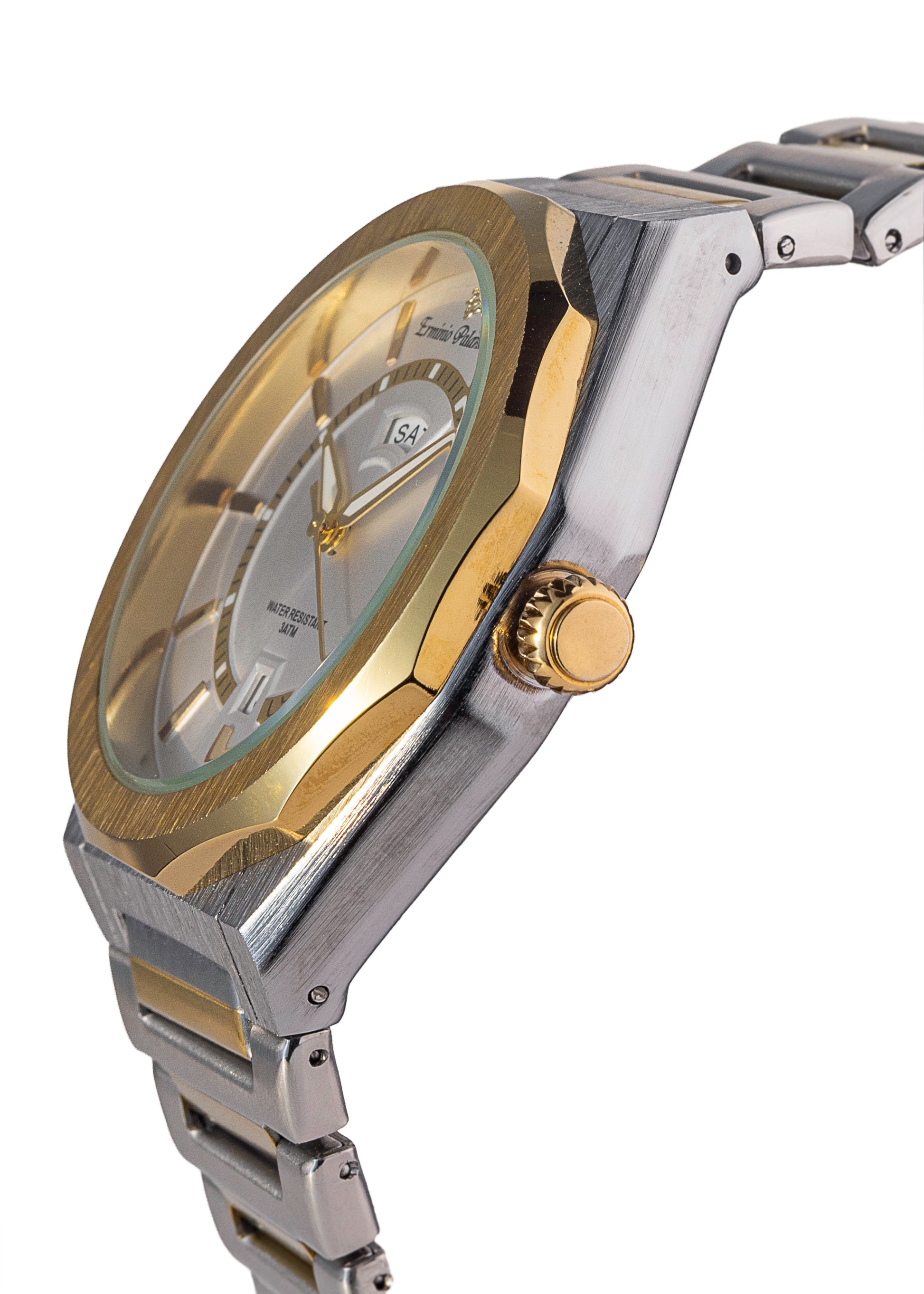 Erminio Palamino Royale Men's Luxury Watch, Two-Tone Gold and Silver, Textured Dial with Date Display, Water Resistant