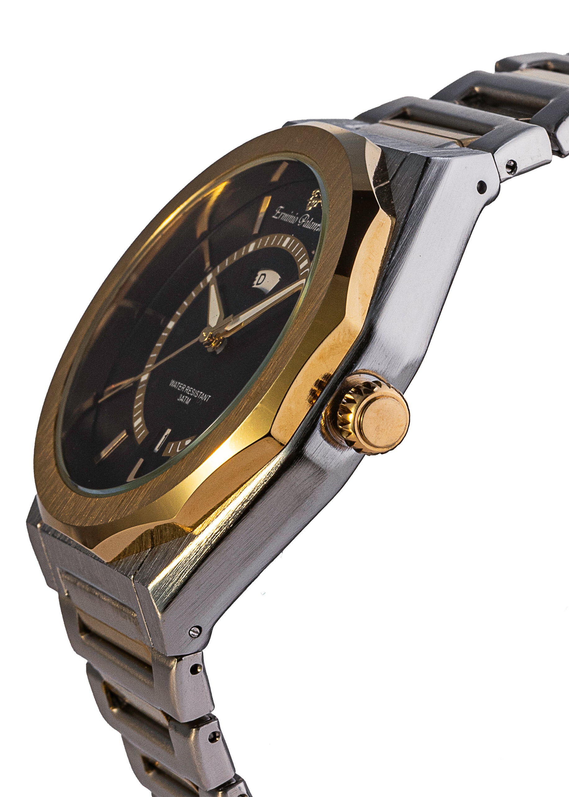 Erminio Palamino Royale Men's Luxury Watch, Two-Tone Gold and Silver, Textured Dial with Date Display, Water Resistant