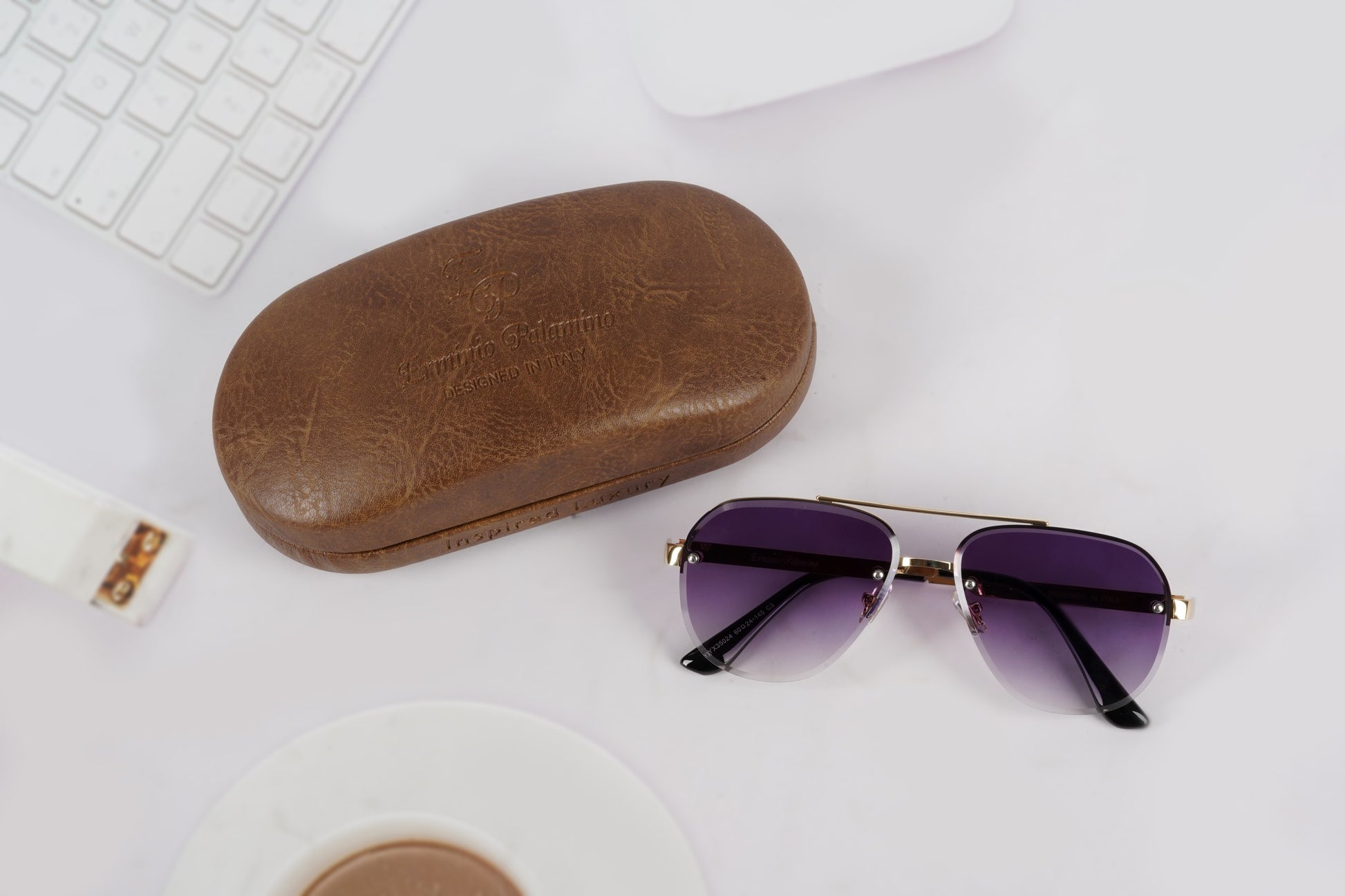 Erminio Palamino "Elite Designer Aviator Sunglasses for Women, Gold Metal Frame, Gradient Lens, Decorative Temple Arms