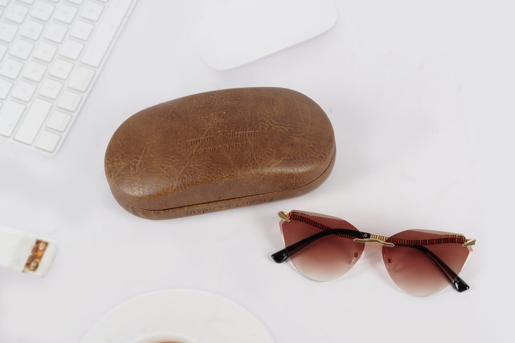 Erminio Palamino "Elite Designer Sunglasses for Women, Rimless Tinted Lenses, Gold Metal Temple Arms