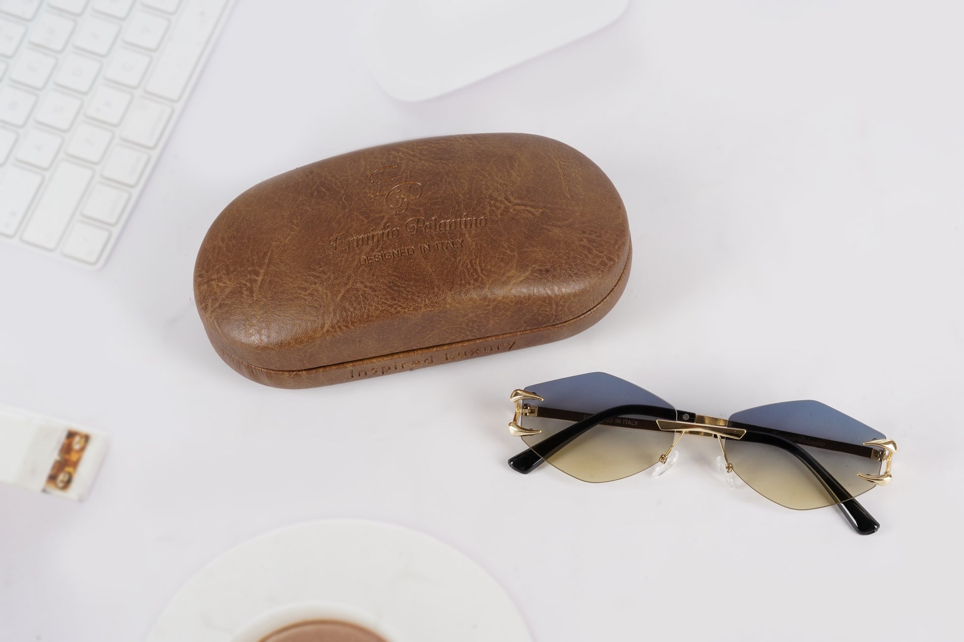 Erminio Palamino "Elite Rimless Gradient Sunglasses for Women, Gold Metal Frame, Tinted Lenses