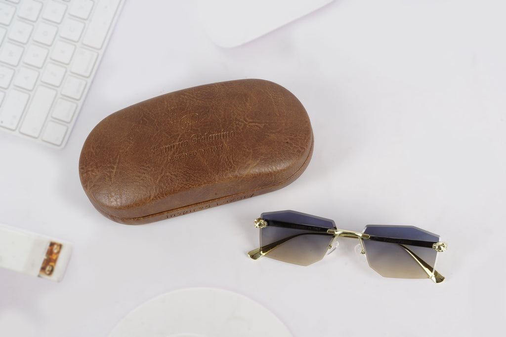Erminio Palamino "Elite Rimless Rectangular Sunglasses for Women with Tinted Lenses, Gold Metal Frame, Case and Cleaning Cloth Included
