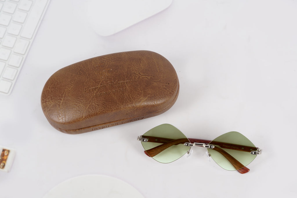 Erminio Palamino "Elite Designer Rimless Sunglasses for Women, Brown Frame with Lenses, Italian Design