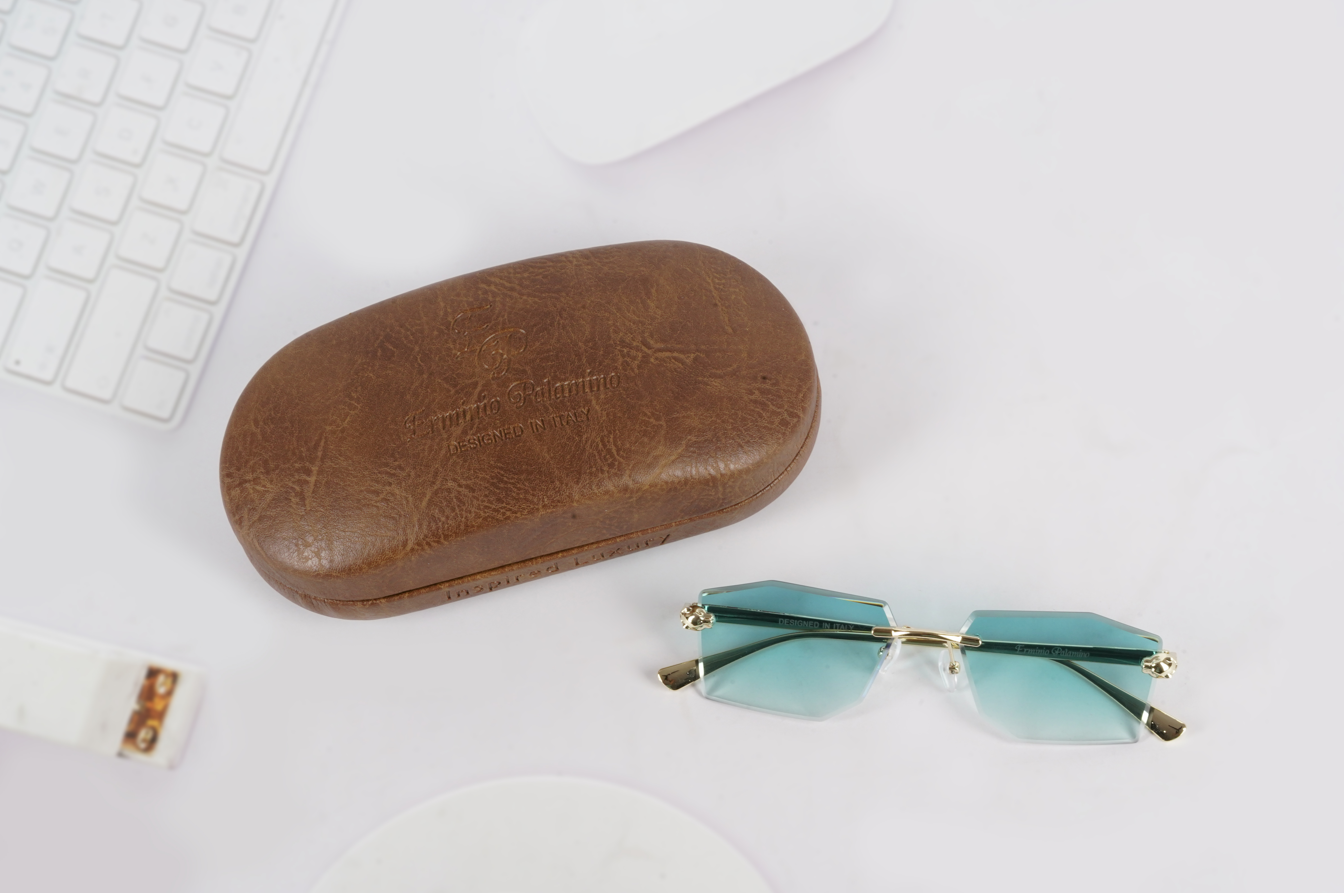Erminio Palamino "Elite Rimless Rectangular Sunglasses for Women with Tinted Lenses, Gold Metal Frame, Case and Cleaning Cloth Included
