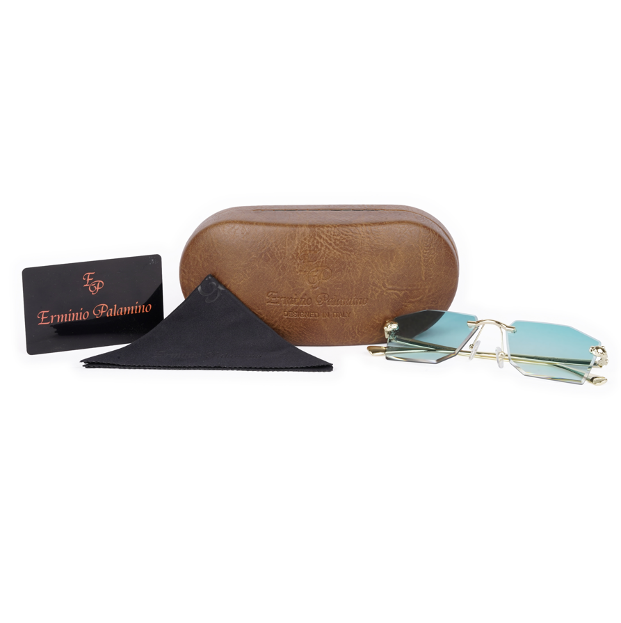 Erminio Palamino "Elite Rimless Rectangular Sunglasses for Women with Tinted Lenses, Gold Metal Frame, Case and Cleaning Cloth Included
