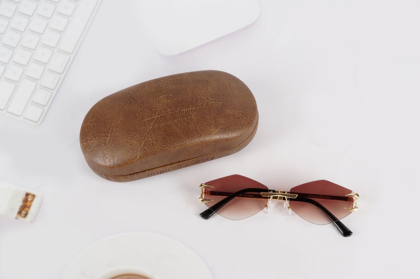 Erminio Palamino "Elite Rimless Gradient Sunglasses for Women, Gold Metal Frame, Tinted Lenses