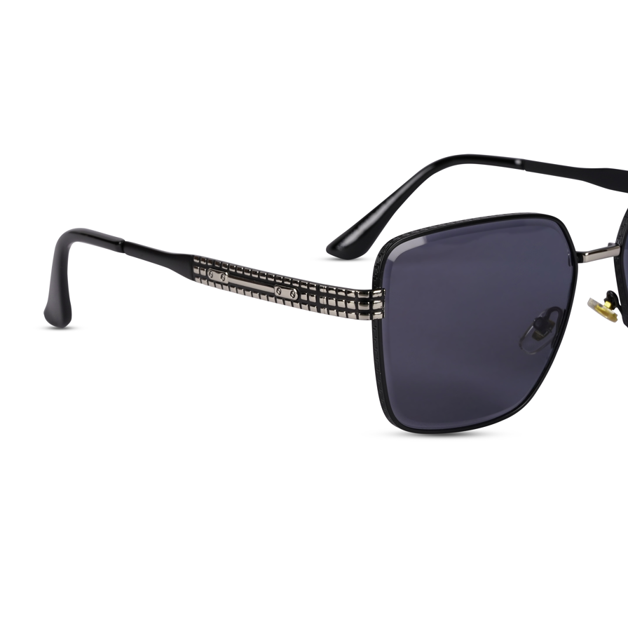 Erminio Palamino "Elite Designer Sunglasses, Square Frame, Black Metal Arms with Decorative Detail, Dark Lens