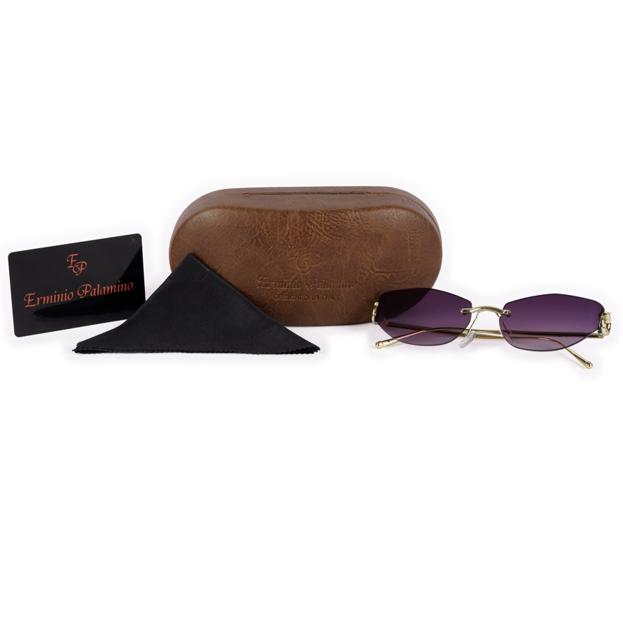 Erminio Palamino "Elite Rimless Oval Sunglasses, Gradient Lenses, Gold Metal Frame, Fashion Eyewear for Women