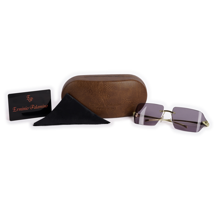 Erminio Palamino "Elite Square Rimless Sunglasses for Women, Black Frame with Lenses, Italian Design