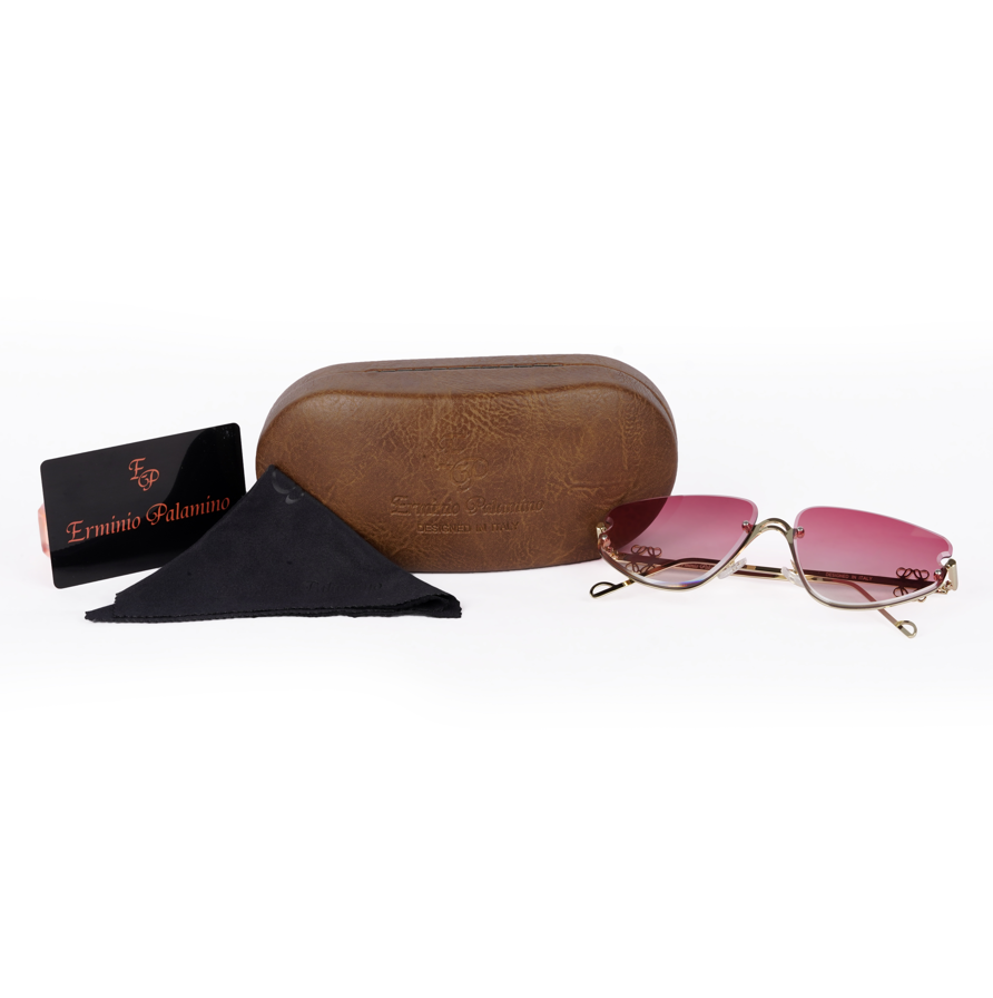 Erminio Palamino "Elite Designer Rimless Sunglasses for Women, Gold Frame with Lenses, Italian Design