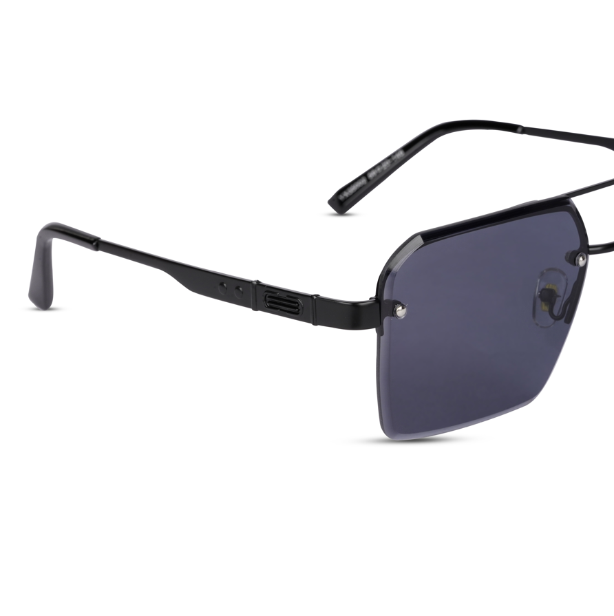 Erminio Palamino "Elite Square Oversized Sunglasses, Black Metal Frame, Tinted Lenses, Rimless Design, Unisex