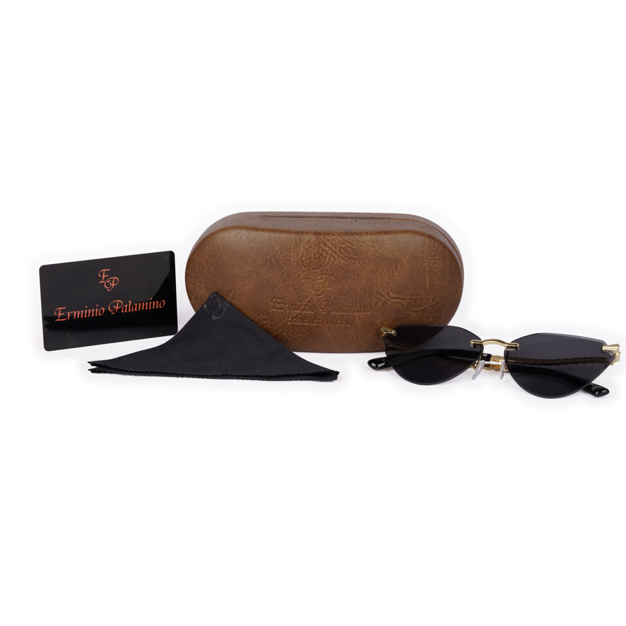 Erminio Palamino "Elite Designer Sunglasses for Women, Rimless Tinted Lenses, Gold Metal Temple Arms