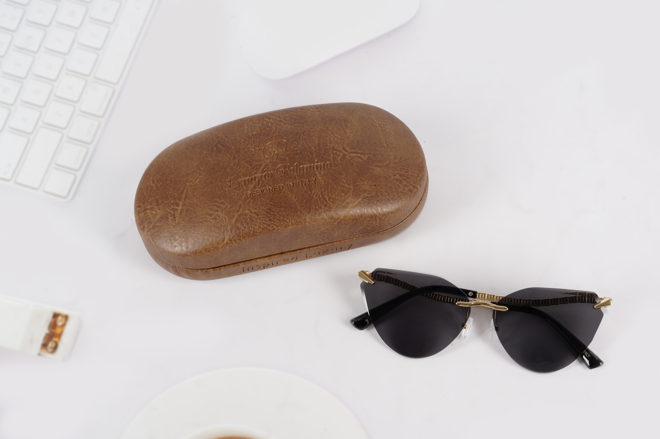 Erminio Palamino "Elite Designer Sunglasses for Women, Rimless Tinted Lenses, Gold Metal Temple Arms