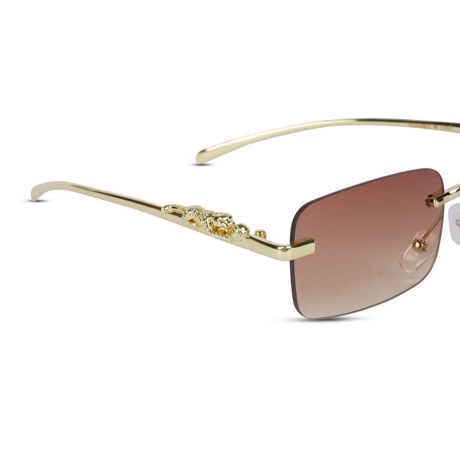 Erminio Palamino "Elite Luxury Rimless Rectangular Sunglasses for Women, Gold Metal Frame, Gradient Lens, Decorative Temple Arms