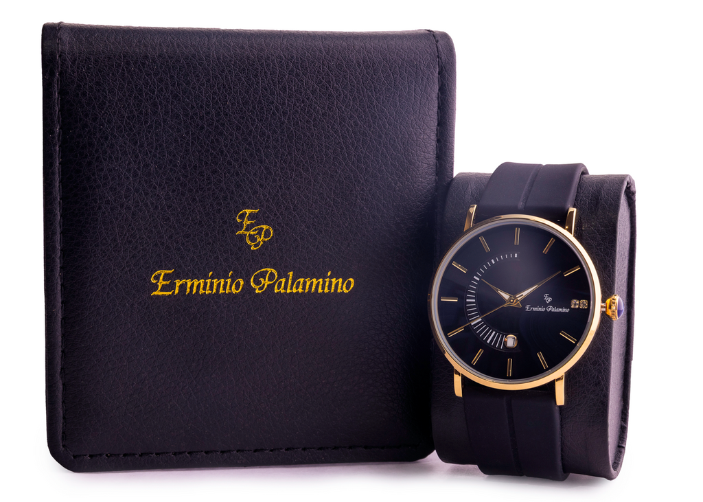 Erminio Palamino Sleek Dial Analog Men's Watch – Gold/Silver-Tone Case, Date Display, Adjustable Silicone Strap, Water Resistant