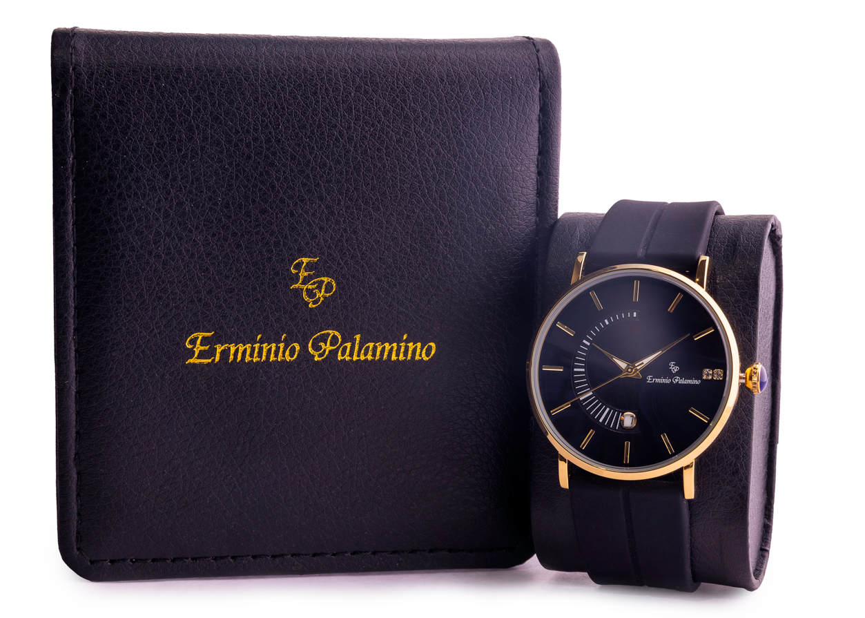 Erminio Palamino Sleek Dial Analog Men's Watch – Gold/Silver-Tone Case, Date Display, Adjustable Silicone Strap, Water Resistant