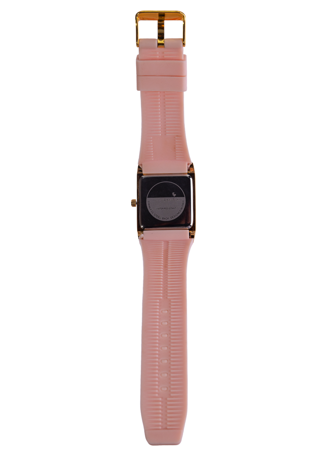 Erminio Palamino Ladies Rectagle Quartz Watch, Silicone Band, Gold-Tone Accents, Crystal Markers, Water Resistant