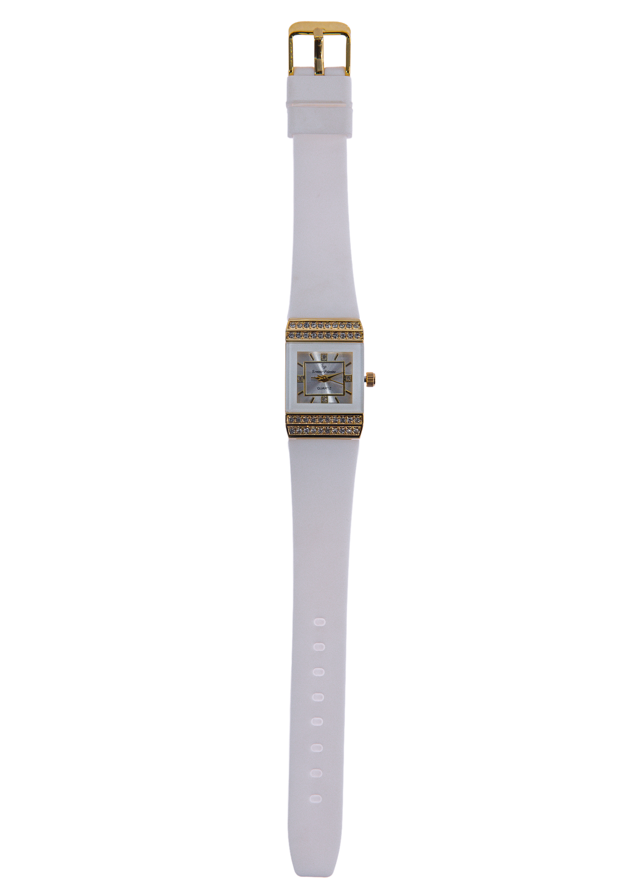 Erminio Palamino Ladies Luxury Quartz Watch, Gold-Tone Crystal Embellished, Vintage Square, Silicone Strap, Water Resistant