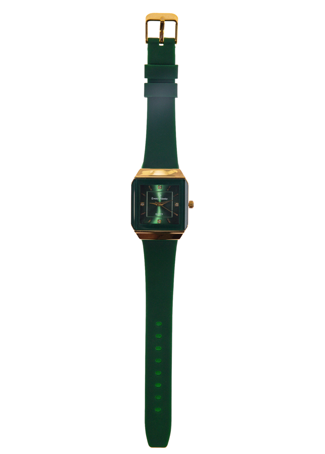 Erminio Palamino Ladies Elegant Square Quartz Watch, Slicone Band, Gold-Tone Case, Crystal Accents, Water Resistant