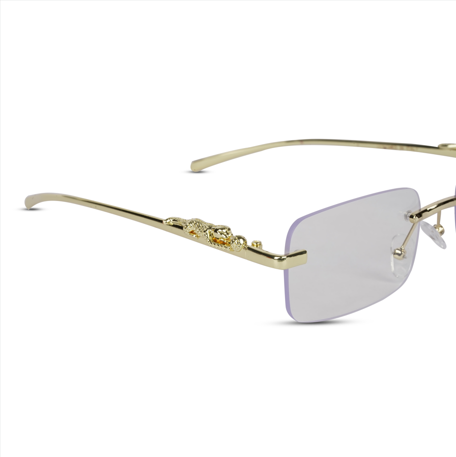 Erminio Palamino "Elite Luxury Rimless Rectangular Sunglasses for Women, Gold Metal Frame, Gradient Lens, Decorative Temple Arms