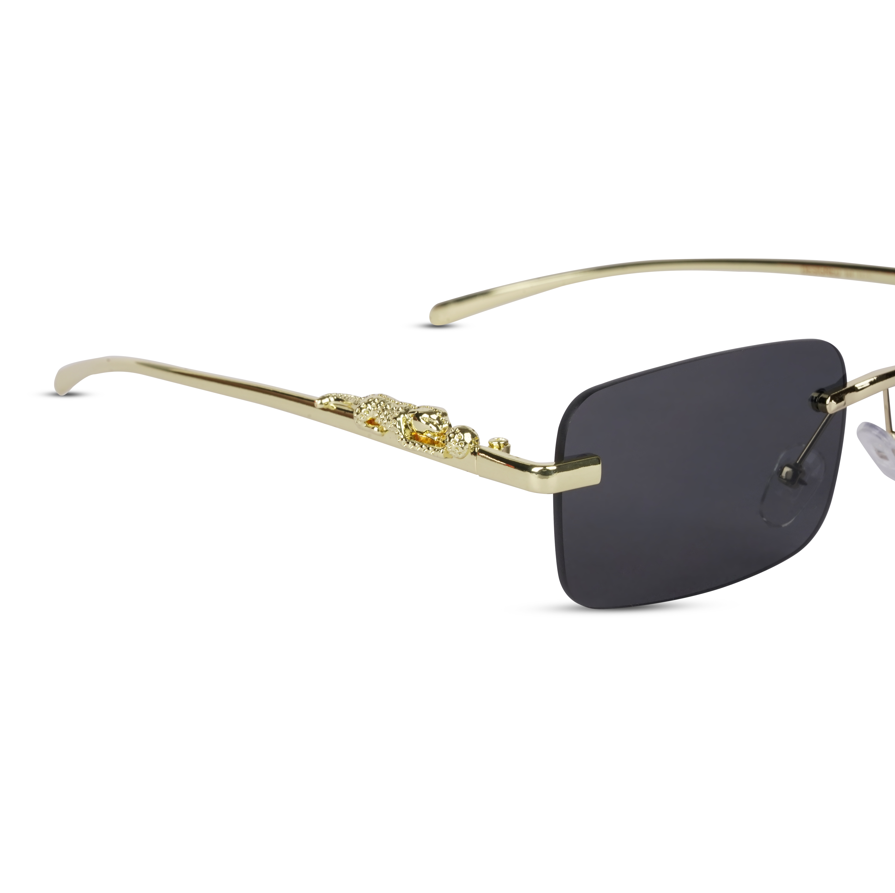 Erminio Palamino "Elite Luxury Rimless Rectangular Sunglasses for Women, Gold Metal Frame, Gradient Lens, Decorative Temple Arms