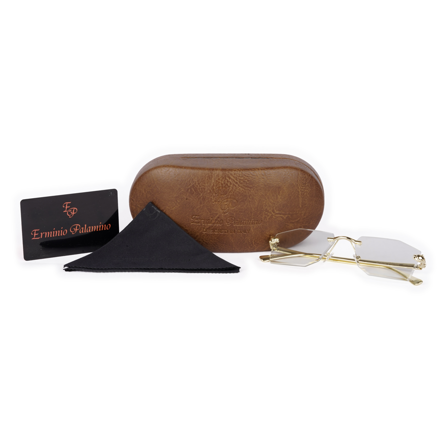 Erminio Palamino "Elite Rimless Rectangular Sunglasses for Women with Tinted Lenses, Gold Metal Frame, Case and Cleaning Cloth Included