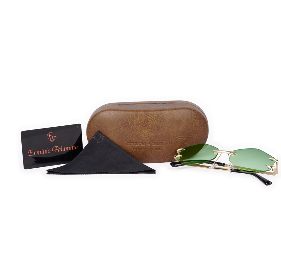 Erminio Palamino "Elite Rimless Gradient Sunglasses for Women, Gold Metal Frame, Tinted Lenses