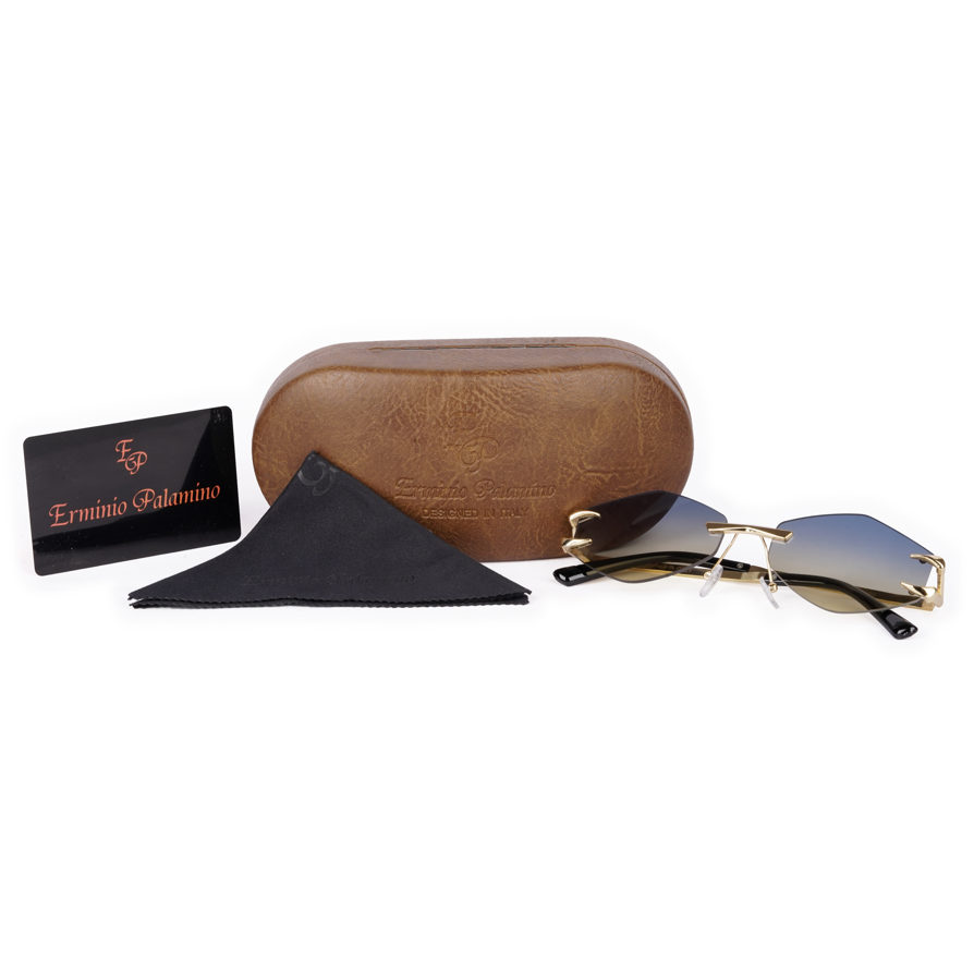 Erminio Palamino "Elite Rimless Gradient Sunglasses for Women, Gold Metal Frame, Tinted Lenses