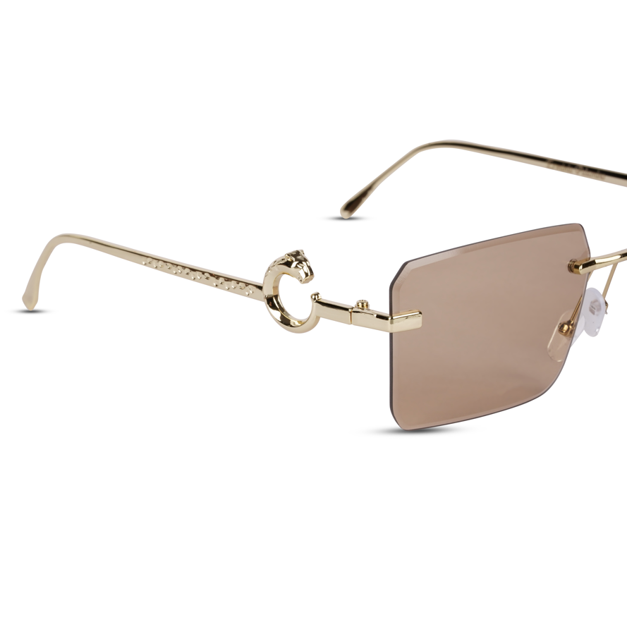 Erminio Palamino "Elite Designer Rimless Sunglasses for Women, Gold Frame, Tinted Lens, with Carrying Case & Cleaning Cloth