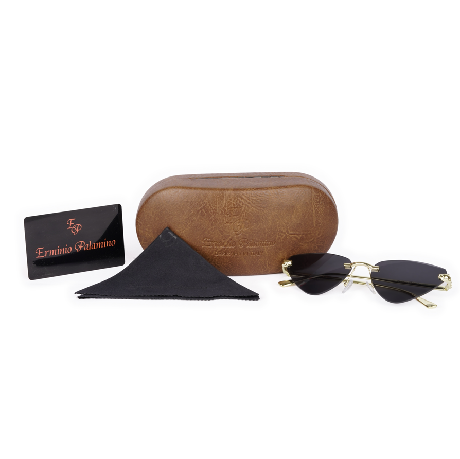 Erminio Palamino "Elite Rimless Cat Eye Sunglasses for Women with Gold Frame, Gradient Lens, Designer Case