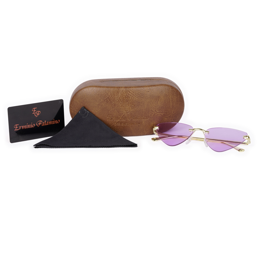 Erminio Palamino "Elite Rimless Cat Eye Sunglasses for Women with Gold Frame, Gradient Lens, Designer Case