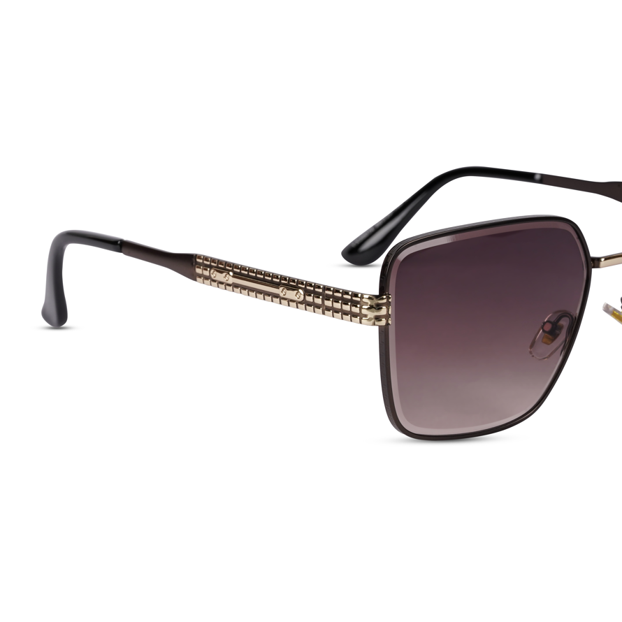 Erminio Palamino "Elite Designer Sunglasses, Square Frame, Black Metal Arms with Decorative Detail, Dark Lens