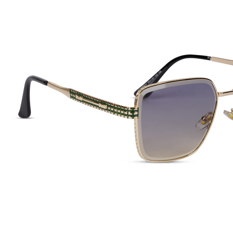 Erminio Palamino "Elite Designer Sunglasses, Square Frame, Black Metal Arms with Decorative Detail, Dark Lens