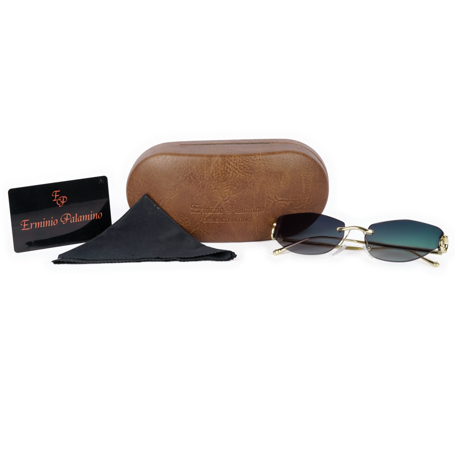 Erminio Palamino "Elite Rimless Oval Sunglasses, Gradient Lenses, Gold Metal Frame, Fashion Eyewear for Women