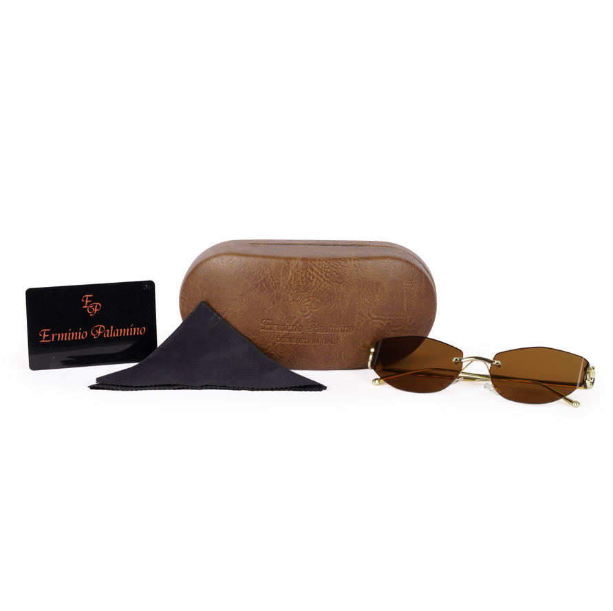 Erminio Palamino "Elite Rimless Oval Sunglasses, Gradient Lenses, Gold Metal Frame, Fashion Eyewear for Women