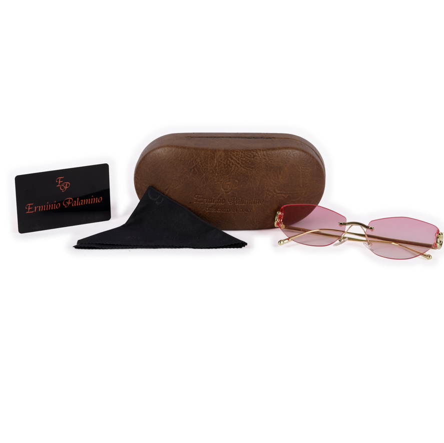 Erminio Palamino "Elite Rimless Oval Sunglasses, Gradient Lenses, Gold Metal Frame, Fashion Eyewear for Women