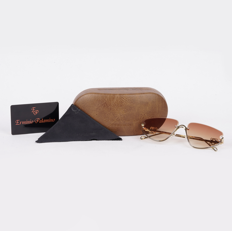 Erminio Palamino "Elite Designer Rimless Sunglasses for Women, Gold Frame with Lenses, Italian Design